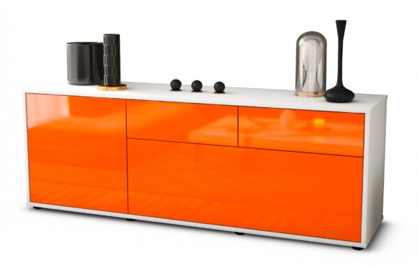 Lowboard Annabell | Korpus Weiß | Front in Hochglanz Orange | 136x49x35cm (BxHxT)