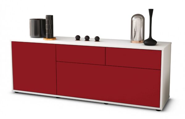 Lowboard Annabell | Korpus Weiß | Front in Bordeaux | 136x49x35cm (BxHxT)
