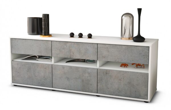 Lowboard Annalena | Korpus Weiß | Front in Beton Optik | 136x49x35cm (BxHxT)