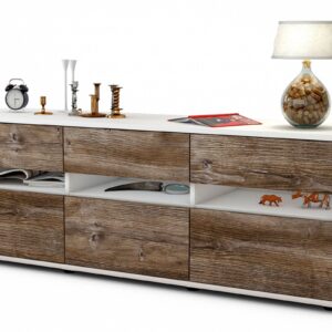 Lowboard Annalena | Korpus Weiß | Front in Treibholz Holz Optik | 136x49x35cm (BxHxT)