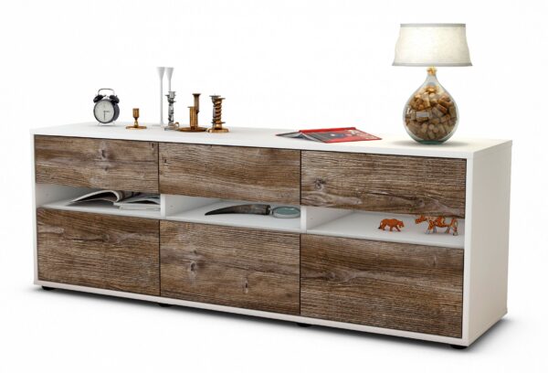 Lowboard Annalena | Korpus Weiß | Front in Treibholz Holz Optik | 136x49x35cm (BxHxT)