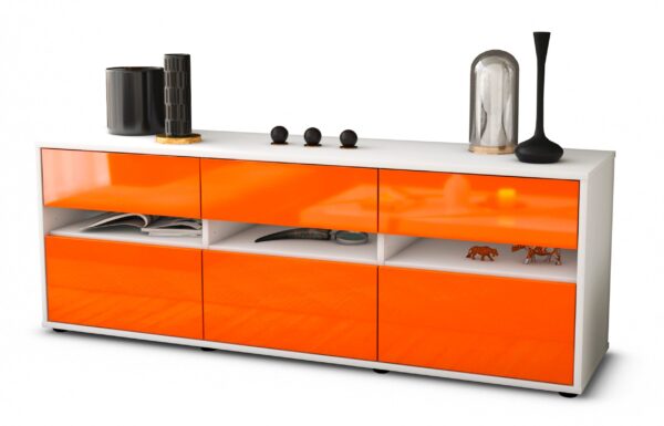 Lowboard Annalena | Korpus Weiß | Front in Hochglanz Orange | 136x49x35cm (BxHxT)