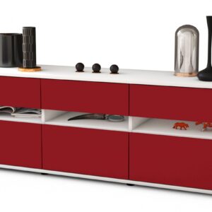 Lowboard Annalena | Korpus Weiß | Front in Bordeaux | 136x49x35cm (BxHxT)