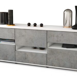 Lowboard Annalisa | Korpus Weiß | Front in Beton Optik | 136x49x35cm (BxHxT)