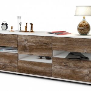Lowboard Annalisa | Korpus Weiß | Front in Treibholz Holz Optik | 136x49x35cm (BxHxT)