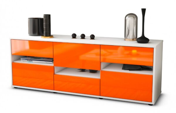 Lowboard Annalisa | Korpus Weiß | Front in Hochglanz Orange | 136x49x35cm (BxHxT)