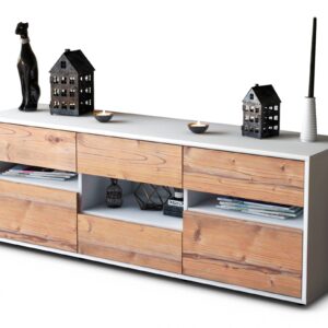 Lowboard Annamaria | Korpus Weiß | Front in Pinie Holz Optik | 136x49x35cm (BxHxT)