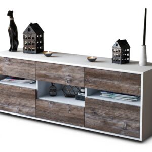 Lowboard Annamaria | Korpus Weiß | Front in Treibholz Holz Optik | 136x49x35cm (BxHxT)