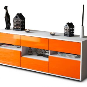 Lowboard Annamaria | Korpus Weiß | Front in Hochglanz Orange | 136x49x35cm (BxHxT)