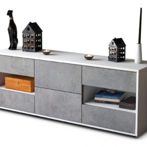 Lowboard Anni | Korpus Weiß | Front in Beton Optik | 136x49x35cm (BxHxT)