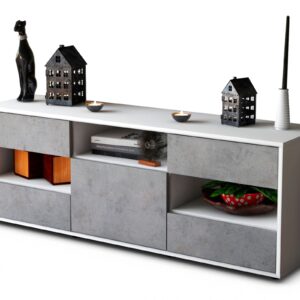 Lowboard Annina | Korpus Weiß | Front in Beton Optik | 136x49x35cm (BxHxT)