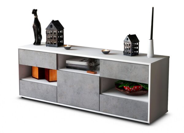 Lowboard Annina | Korpus Weiß | Front in Beton Optik | 136x49x35cm (BxHxT)