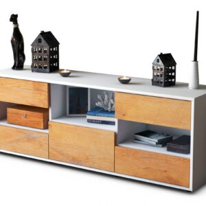 Lowboard Annunziata | Korpus Weiß | Front in Eiche Holz Optik | 136x49x35cm (BxHxT)