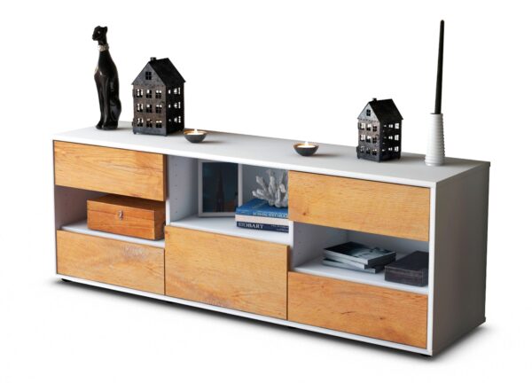 Lowboard Annunziata | Korpus Weiß | Front in Eiche Holz Optik | 136x49x35cm (BxHxT)