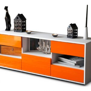 Lowboard Annunziata | Korpus Weiß | Front in Hochglanz Orange | 136x49x35cm (BxHxT)