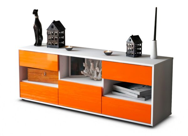 Lowboard Annunziata | Korpus Weiß | Front in Hochglanz Orange | 136x49x35cm (BxHxT)