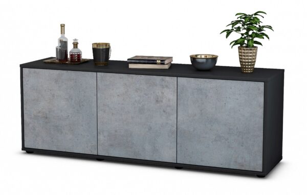 Lowboard Allegra | Korpus Anthrazit | Front in Beton Optik | 136x49x35cm (BxHxT)
