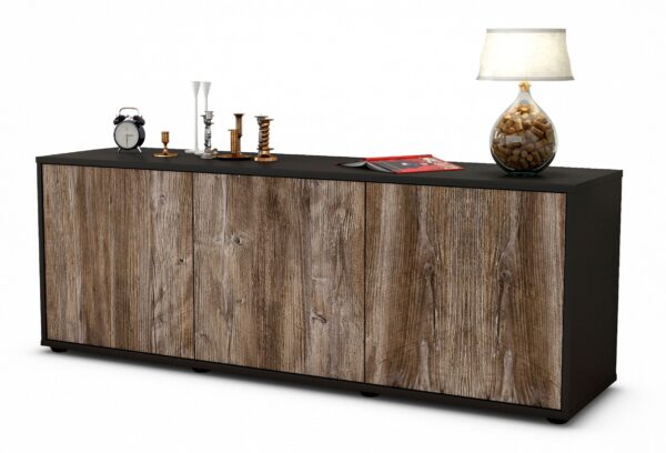 Lowboard Allegra | Korpus Anthrazit | Front in Treibholz Holz Optik | 136x49x35cm (BxHxT)
