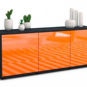 Lowboard Allegra | Korpus Anthrazit | Front in Hochglanz Orange | 136x49x35cm (BxHxT)