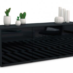 Lowboard Allegra | Korpus Anthrazit | Front in Hochglanz Schwarz | 136x49x35cm (BxHxT)