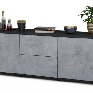 Lowboard Alma | Korpus Anthrazit | Front in Beton Optik | 136x49x35cm (BxHxT)