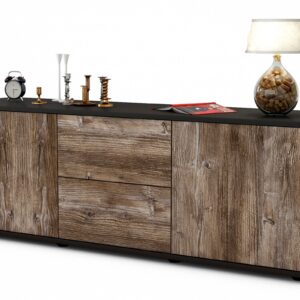 Lowboard Alma | Korpus Anthrazit | Front in Treibholz Holz Optik | 136x49x35cm (BxHxT)