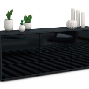 Lowboard Alma | Korpus Anthrazit | Front in Hochglanz Schwarz | 136x49x35cm (BxHxT)