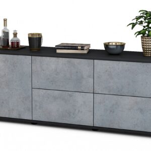Lowboard Aloisia | Korpus Anthrazit | Front in Beton Optik | 136x49x35cm (BxHxT)
