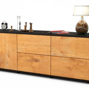 Lowboard Aloisia | Korpus Anthrazit | Front in Eiche Holz Optik | 136x49x35cm (BxHxT)