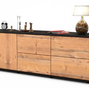 Lowboard Aloisia | Korpus Anthrazit | Front in Pinie Holz Optik | 136x49x35cm (BxHxT)