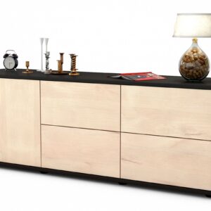 Lowboard Aloisia | Korpus Anthrazit | Front in Zeder Holz Optik | 136x49x35cm (BxHxT)