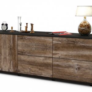 Lowboard Aloisia | Korpus Anthrazit | Front in Treibholz Holz Optik | 136x49x35cm (BxHxT)