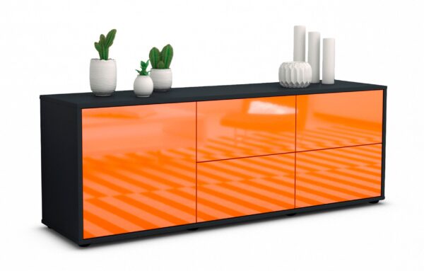 Lowboard Aloisia | Korpus Anthrazit | Front in Hochglanz Orange | 136x49x35cm (BxHxT)