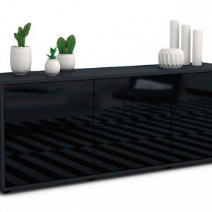 Lowboard Aloisia | Korpus Anthrazit | Front in Hochglanz Schwarz | 136x49x35cm (BxHxT)