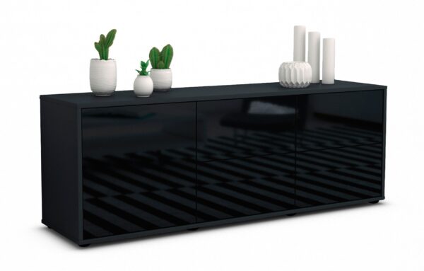 Lowboard Aloisia | Korpus Anthrazit | Front in Hochglanz Schwarz | 136x49x35cm (BxHxT)