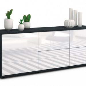 Lowboard Aloisia | Korpus Anthrazit | Front in Hochglanz Weiß | 136x49x35cm (BxHxT)