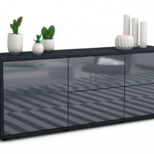 Lowboard Aloisia | Korpus Anthrazit | Front in Hochglanz Grau | 136x49x35cm (BxHxT)