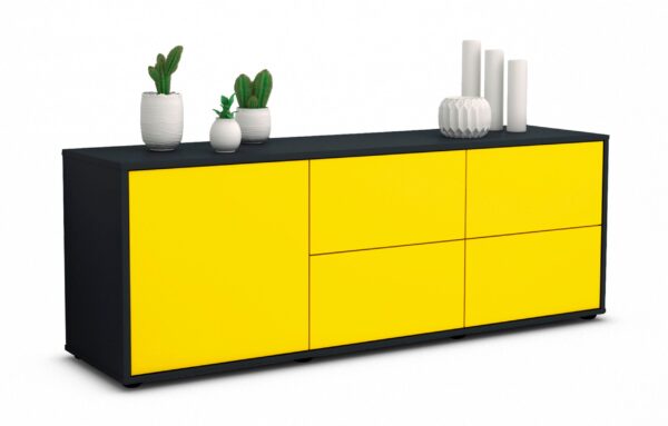 Lowboard Aloisia | Korpus Anthrazit | Front in Gelb | 136x49x35cm (BxHxT)