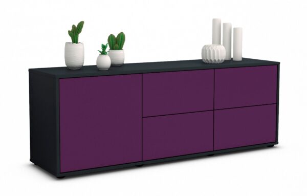 Lowboard Aloisia | Korpus Anthrazit | Front in Lila | 136x49x35cm (BxHxT)