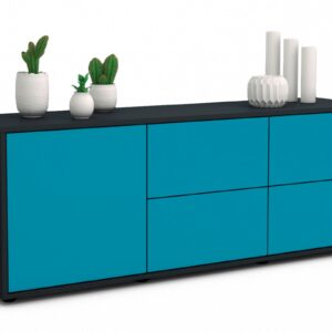 Lowboard Aloisia | Korpus Anthrazit | Front in Türkis | 136x49x35cm (BxHxT)