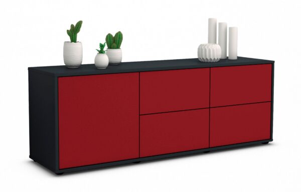 Lowboard Aloisia | Korpus Anthrazit | Front in Bordeaux | 136x49x35cm (BxHxT)