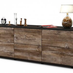 Lowboard Alva | Korpus Anthrazit | Front in Treibholz Holz Optik | 136x49x35cm (BxHxT)