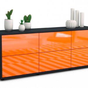 Lowboard Alva | Korpus Anthrazit | Front in Hochglanz Orange | 136x49x35cm (BxHxT)