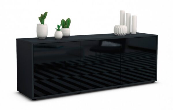 Lowboard Alva | Korpus Anthrazit | Front in Hochglanz Schwarz | 136x49x35cm (BxHxT)
