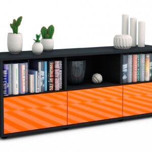 Lowboard Amalia | Korpus Anthrazit | Front in Hochglanz Orange | 136x49x35cm (BxHxT)