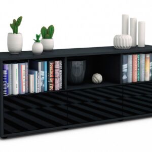 Lowboard Amalia | Korpus Anthrazit | Front in Hochglanz Schwarz | 136x49x35cm (BxHxT)