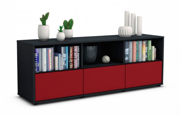 Lowboard Amalia | Korpus Anthrazit | Front in Bordeaux | 136x49x35cm (BxHxT)