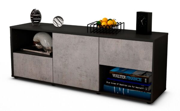 Lowboard Ambra | Korpus Anthrazit | Front in Beton Optik | 136x49x35cm (BxHxT)
