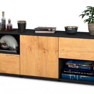 Lowboard Ambra | Korpus Anthrazit | Front in Eiche Holz Optik | 136x49x35cm (BxHxT)
