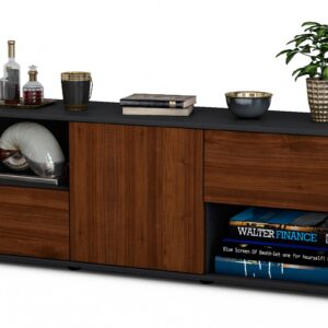 Lowboard Ambra | Korpus Anthrazit | Front in Walnuss Holz Optik | 136x49x35cm (BxHxT)
